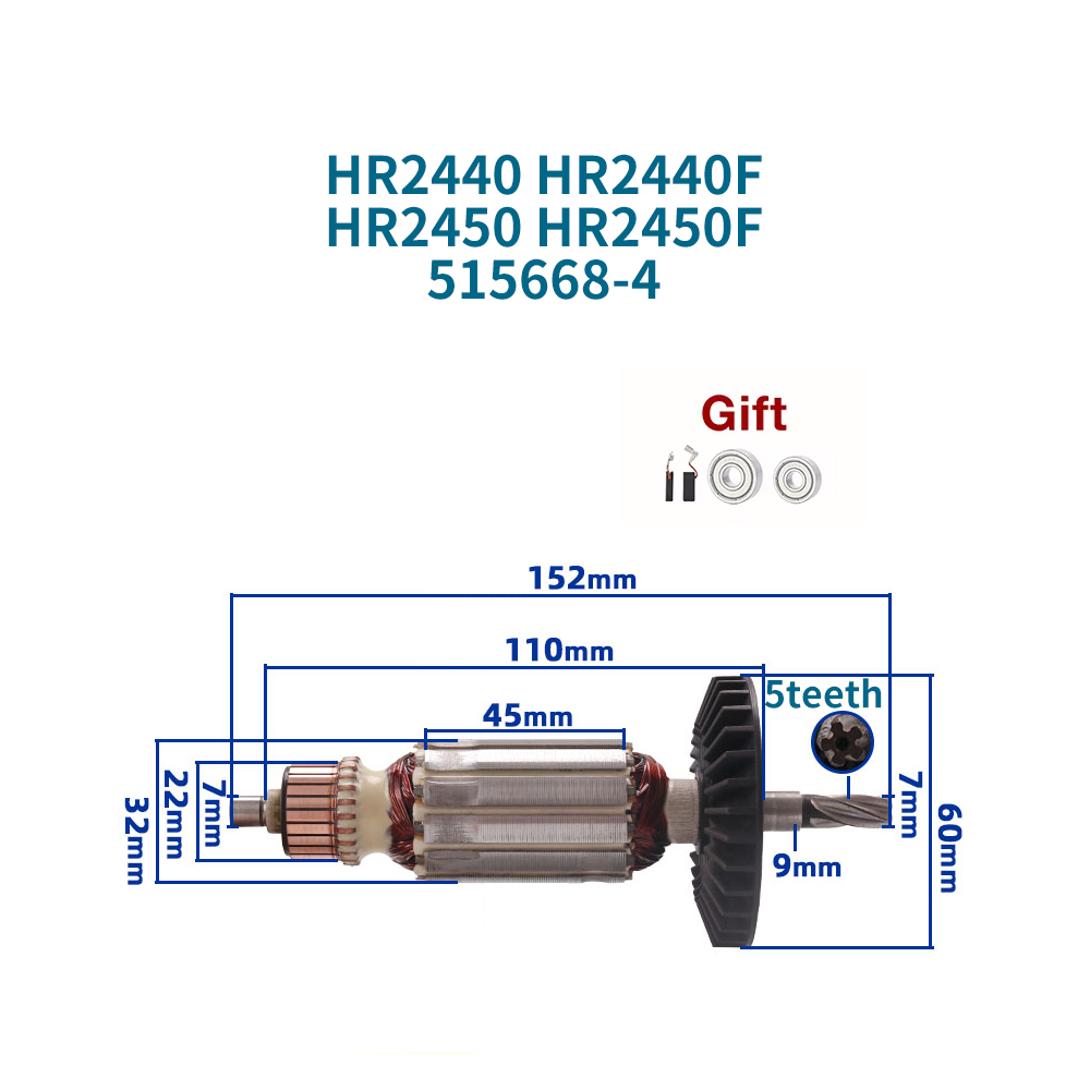 Makita Drill Hp1640 - 220-240V Armature for Makita HR2440 HR2440F